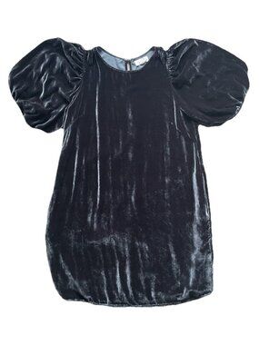 Velvet Graham Spencer Dress M Silk Blend Velvet Puff Sleeve Grey Blue-ish Midi